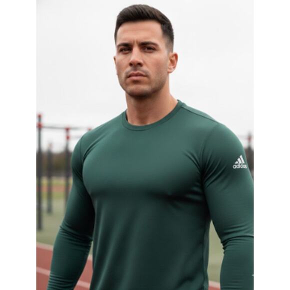 Adidas Dark Green Long Sleeve Performance Shirt • Size L • 100% Polyester - Picture 6 of 8